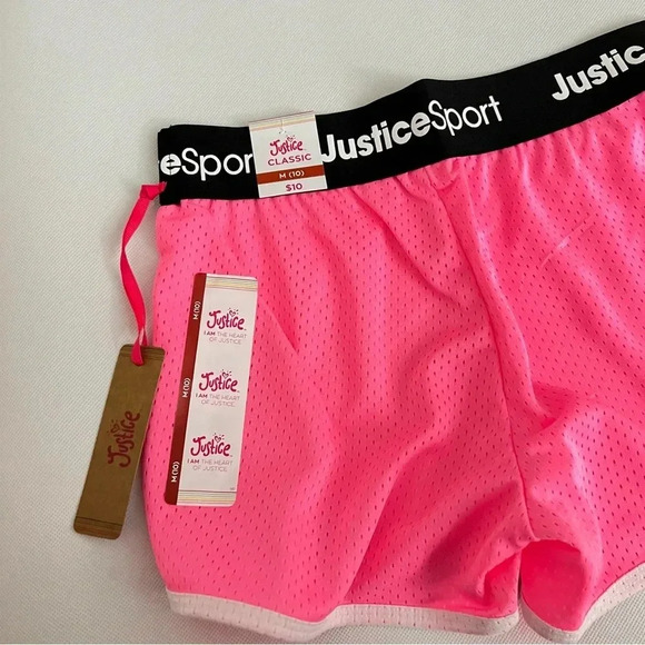 Justice Girls Core Solid Mesh Shorts Flash Pink/Black Elastic Waist Size Medium - Picture 10 of 11